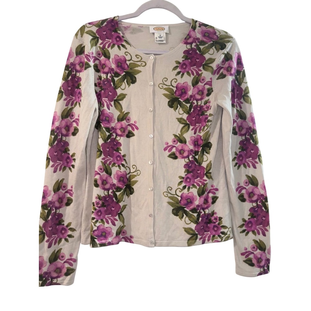 Vintage Talbots Silk Camel Hair Floral Cardigan Sweater Purple Green Small